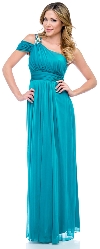 One Shoulder Long Formal Dress with Bejeweled Strap in Dark Turquoise