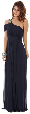 Main image of One Shoulder Long Formal Dress with Bejeweled Strap