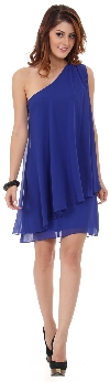 Roman Inspired One Shoulder Draped Cocktail Party Dress  in Royal Blue