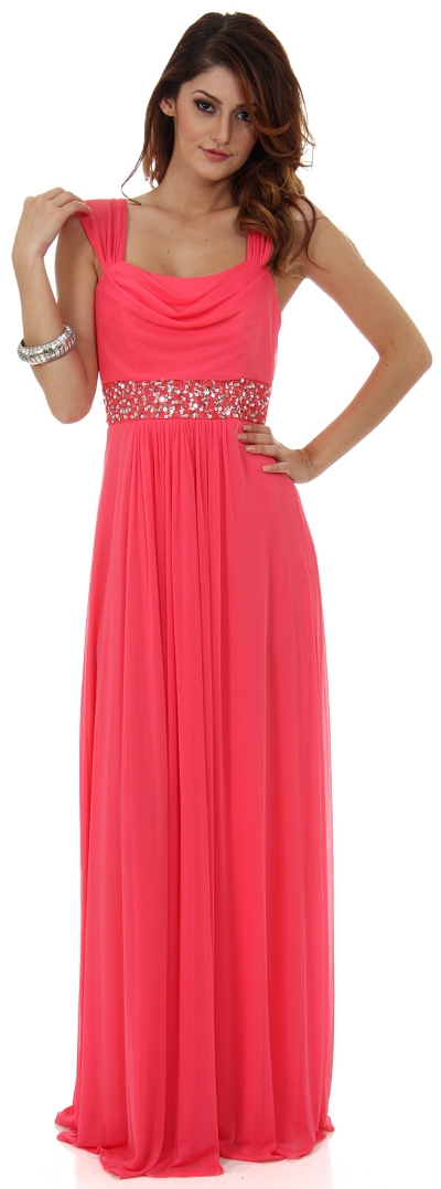 Empire Cut Long Formal Dress with Cap Sleeves