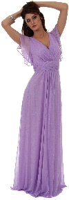 Glittered V-Neck Long Formal Dress with Flutter Sleeves in Lilac