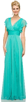 Main image of Glittered V-Neck Long Formal Dress with Flutter Sleeves