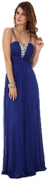 Double Spaghetti Straps Long Formal Dress with Jewels in Royal Blue