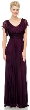 Main image of V-Neck Ruffle Sleeves Long Formal Dress with Pleating