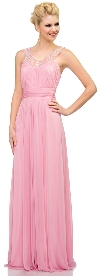 Pearls U-Neck Ruched Long Formal Bridesmaid Dress  in Dark Rose