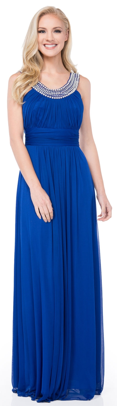 Pearls U-Neck Ruched Long Formal Bridesmaid Dress