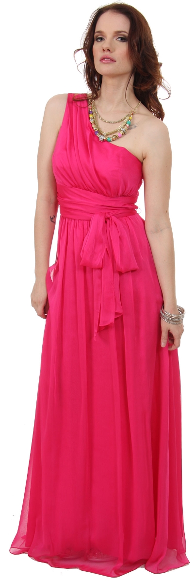 One Shoulder Belt Waist Long Formal Bridesmaid Dress