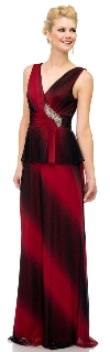 Main image of V-Neck Ombre Peplum Long Dress with Decal on Waist
