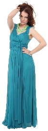 V-Neck Long Formal Dress with Cap Sleeves & Front Slit in an alternative picture