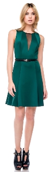 Main image of Paneled Techno Short Dress with Belt on Waist