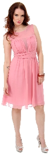 Semi Sheer Top Chiffon Short Party Bridesmaid Dress in Dusty Pink