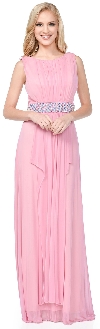 Main image of Gathered Bust Beaded Waist Long Formal Bridesmaid Dress