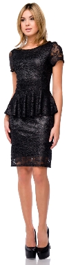 Main image of Metallic Lace Peplum Top Fitted Short Cocktail Party Dress