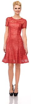 Main image of Short Sleeves Metallic Lace Short Formal Party Dress