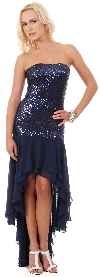 Strapless Sequins Bodice High Low Formal Evening Party Dress in Navy