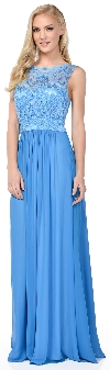 Main image of Scalloped Boat Neck Lace Long Formal Bridesmaid Dress.