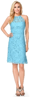 Main image of Halter Neck Floral Lace Short Bridesmaid Party Dress