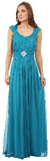 Scoop Neck Broad Straps Shirred Long Formal Bridesmaid Dress in Jade Green