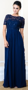 Main image of Sequins Lace Bodice Half Sleeves Long Formal Evening Dress.