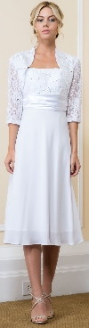 Lace Top Chiffon Skirt Formal MOB Dress with Bolero in White