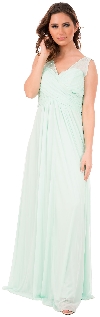 V-Neck Bejeweled Shoulders Ruched Formal Bridesmaid Dress in an alternative picture