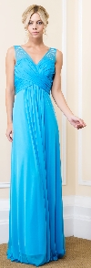 Main image of V-Neck Bejeweled Shoulders Ruched Formal Bridesmaid Dress