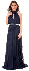 High Halter Neck Long Formal Bridesmaid Dress with Keyhole in Navy