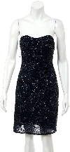 Strapless Short Prom Dress Fully Hand Beaded Sequins in Navy