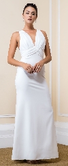 Deep V-Neck Lace Back Long Formal Bridesmaid Dress in an alternative image