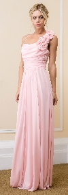 Main image of Ruched Bust Floral Shoulder Long Formal Evening Gown