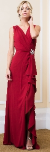 Main image of V-Neck Wrap Style Front Slit Long Formal Evening Dress