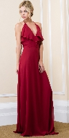 Main image of Halter Neck Flutter Top/Sleeve Long Formal Evening Dress