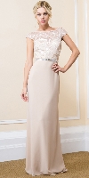 Main image of Floral Bodice Bejeweled Waist Long Formal Evening Dress