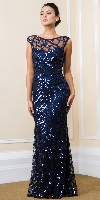 Main image of Boat Neck Sequins Pattern Mesh Long Formal Prom Dress