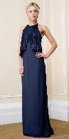 Main image of Sequin Overlay Top Long Formal Evening Sheath Dress