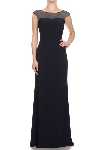 Main image of Cap Sleeve Mesh Top Formal Evening Dress with Rhinestones