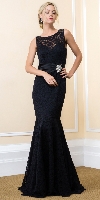 Main image of Boat Neck Mermaid Skirt Lace Long Prom Evening Gown