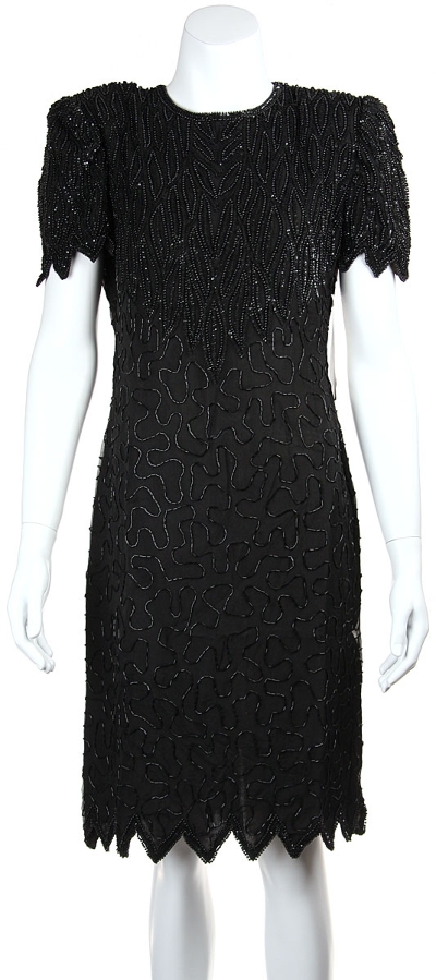 Sequin Beaded Leaf Print Cocktail Dress