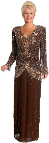 Main image of V-Neck Handbeaded Long Formal Gown with Full Sleeves