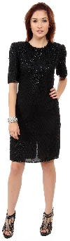 Main image of Above the Knee Short Sleeve Sequin Flowered Dress