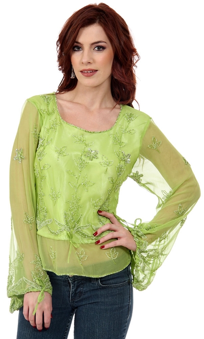 Full Sleeves Sheer Top with Silver Petal Sequins