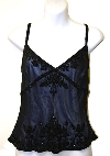 Spaghetti Strapped Silk Beaded Blouse in Black/Blue