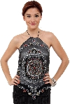 Halter Neck Sequin Beaded Top in Gray/Silver