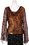 Loose Fitting Formal Beaded Blouse in Brown/Gold