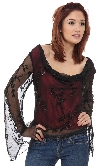 Loose Fitting Formal Beaded Blouse in Black/Red