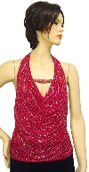 Sleeveless Fully Beaded Top in Fuchsia