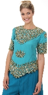 Formal Hand Beaded Blouse in Turquoise/Gold