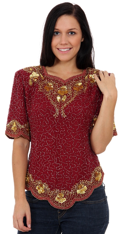 Small Leaves Design Hand Beaded/Sequined Blouse