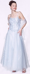 A-Line Spaghetti and Lace Formal Prom Dress in Baby Blue color
