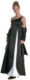 Rhinestones with White Insert A-Line Formal Dress in Black/White color